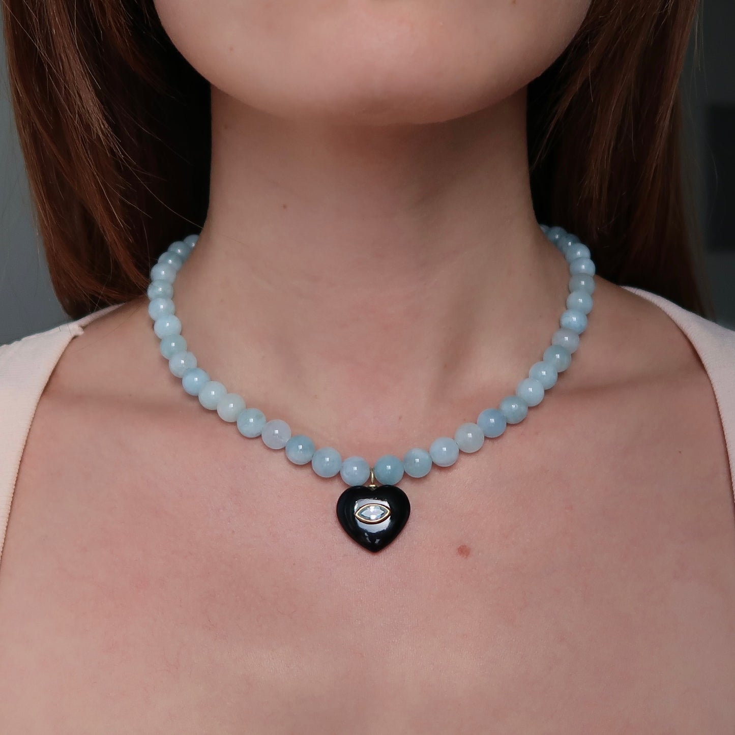 AQUAMARINE HEART PENDANT NECKLACE