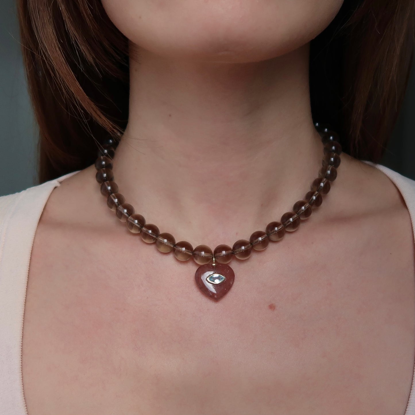 SMOKY QUARTZ HEART PENDANT NECKLACE