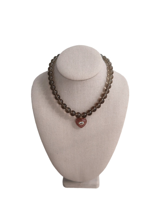 SMOKY QUARTZ HEART PENDANT NECKLACE